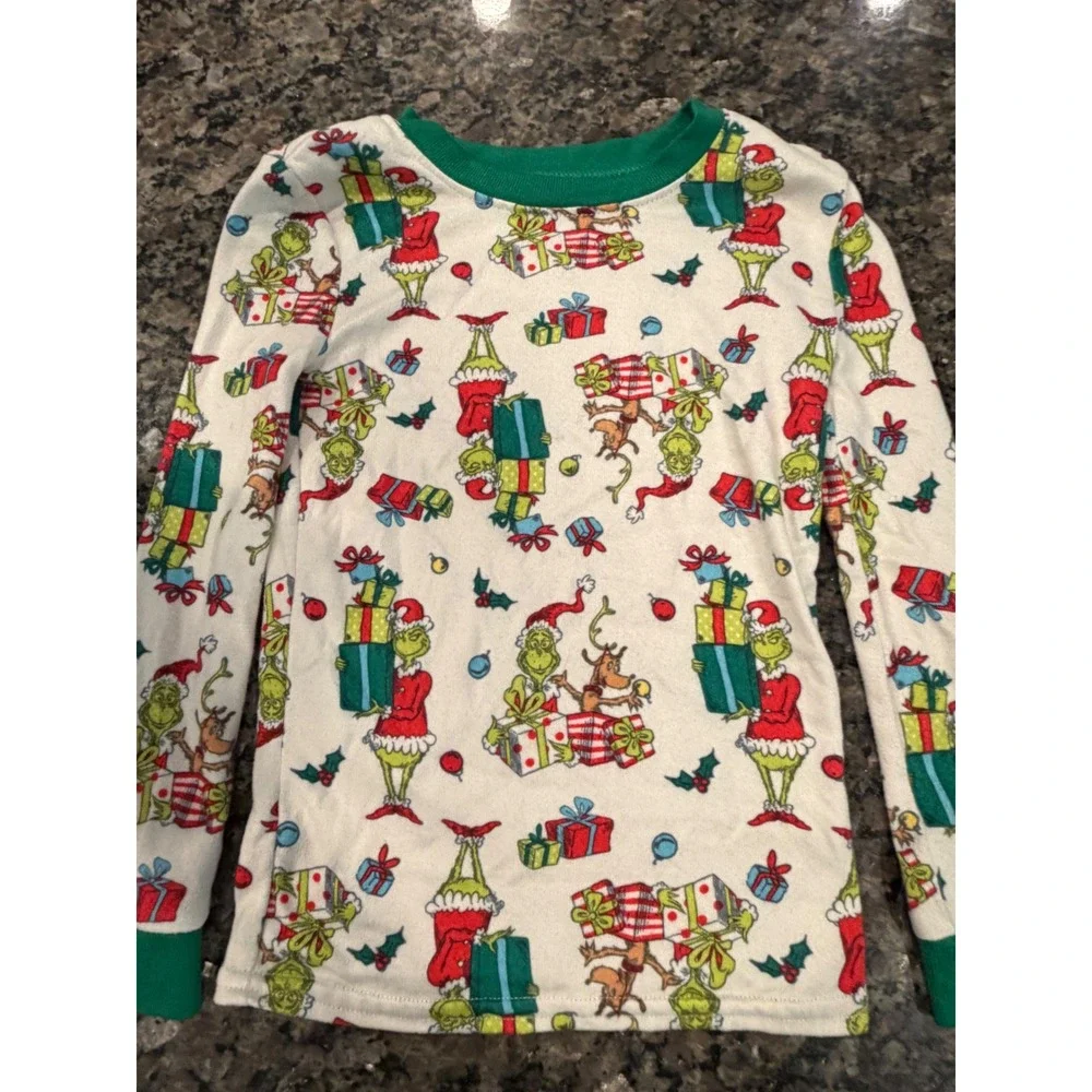 The Grinch Pajama Set Kids 5T White Green Christmas Dr Seuss Sleepwear